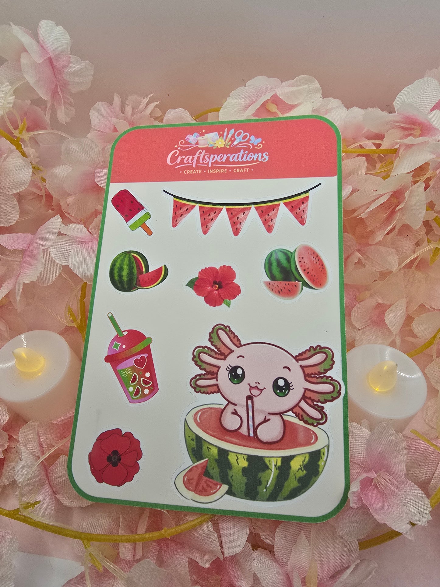 Watermelon Axolotl Sticker Sheet