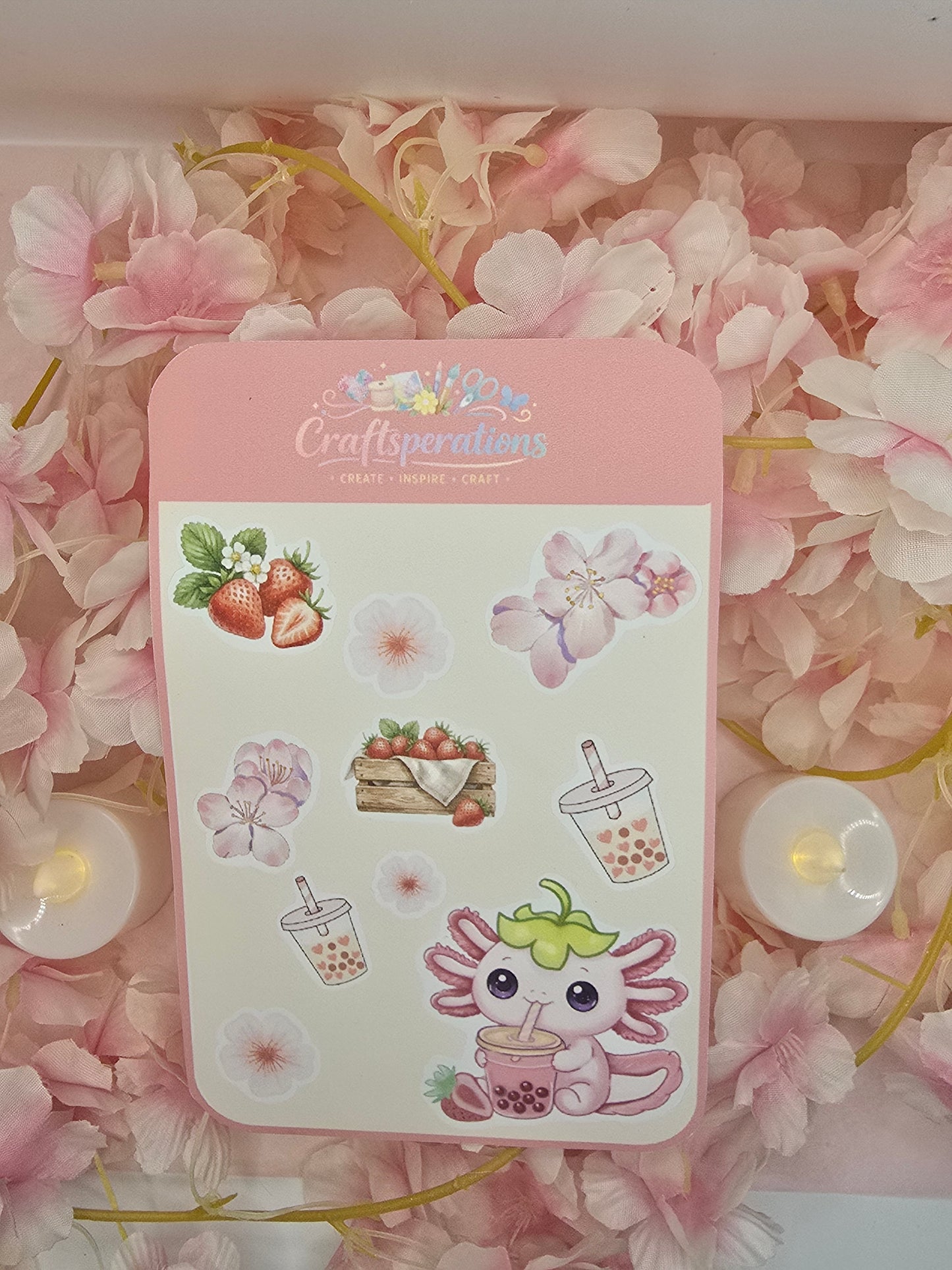 Strawberry Axolotl sticker sheet