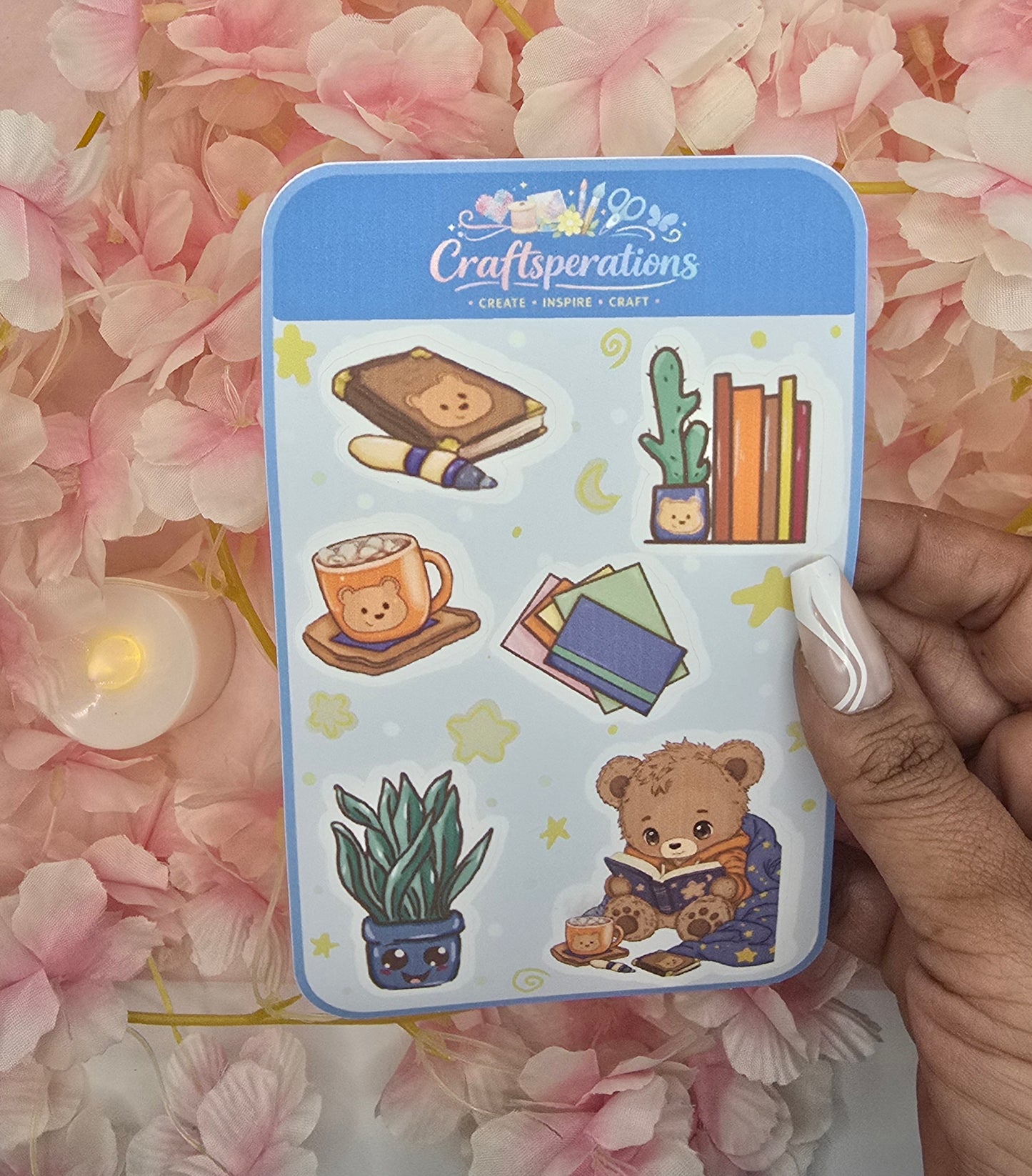 Cozy Bear and Books sticker sheet