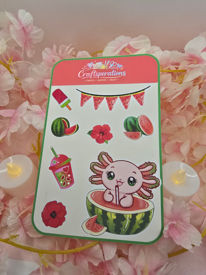 Watermelon Axolotl Sticker Sheet