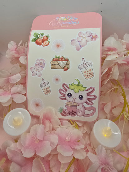 Strawberry Axolotl sticker sheet