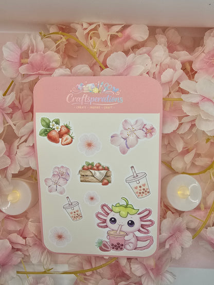 Strawberry Axolotl sticker sheet