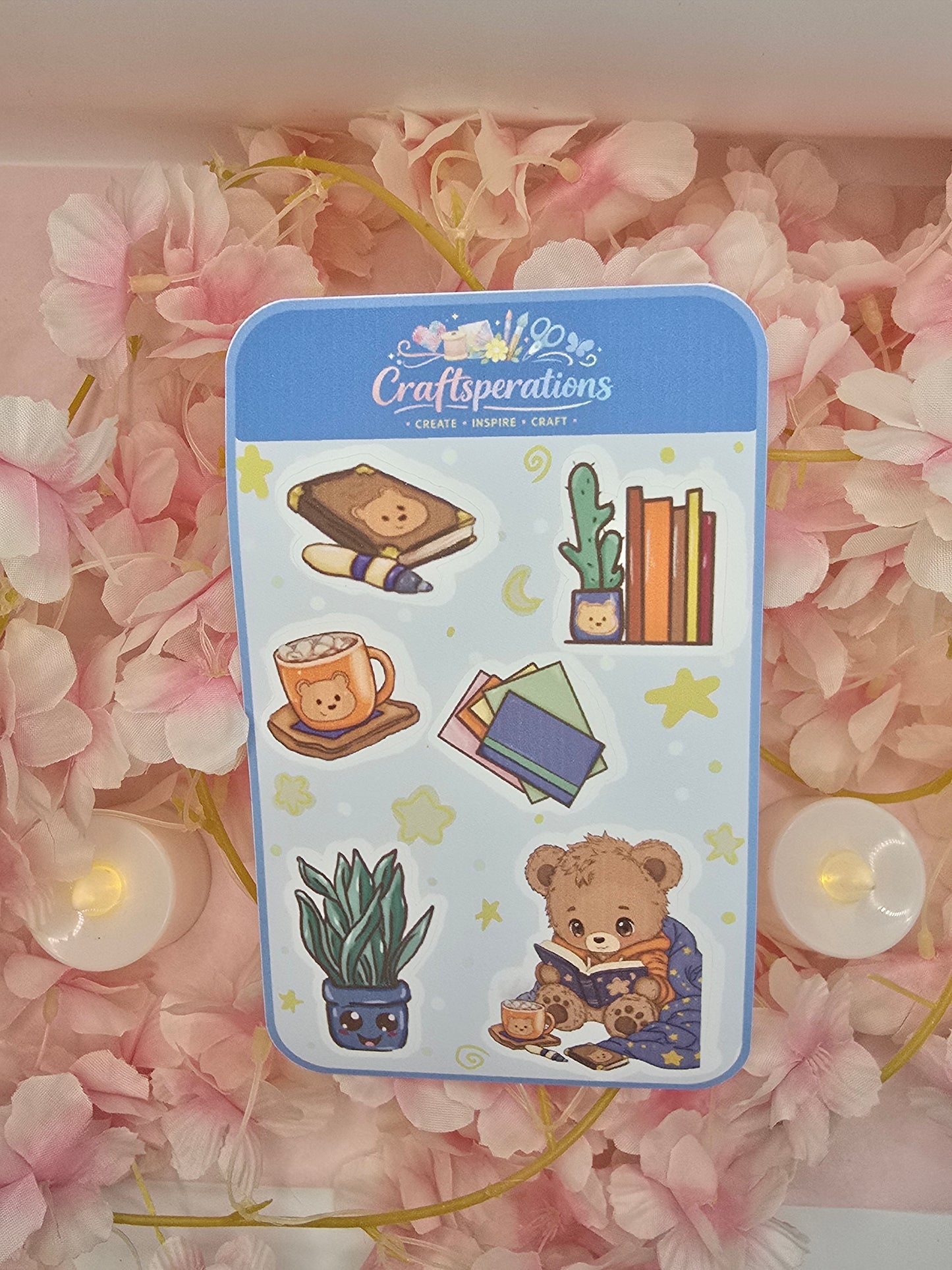 Cozy Bear and Books sticker sheet