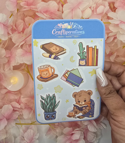 Cozy Bear and Books sticker sheet