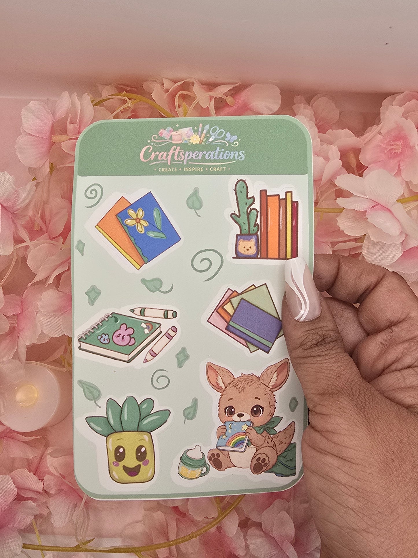 Baby Kangaroo and Books Sticker Sheet