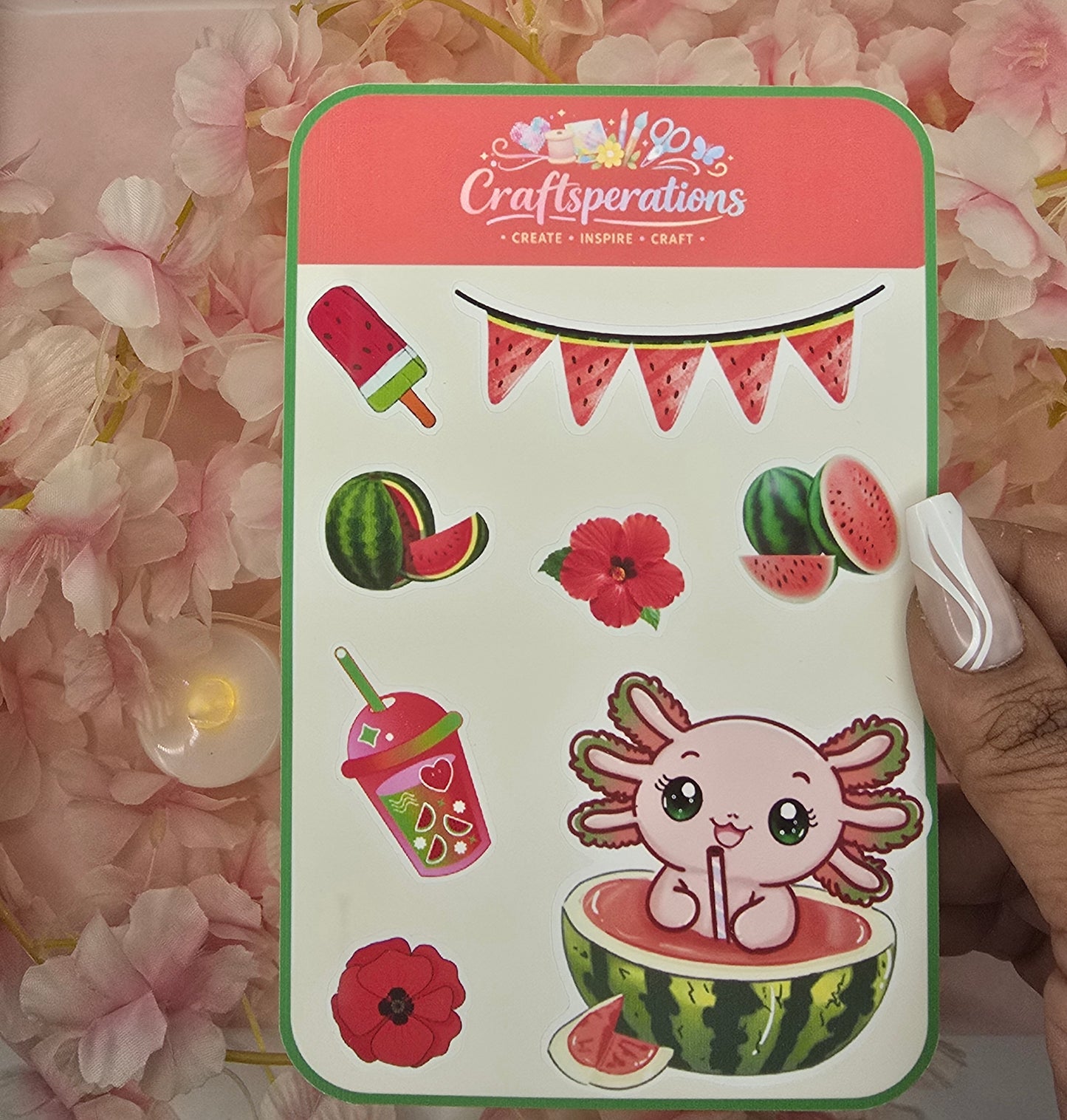 Watermelon Axolotl Sticker Sheet