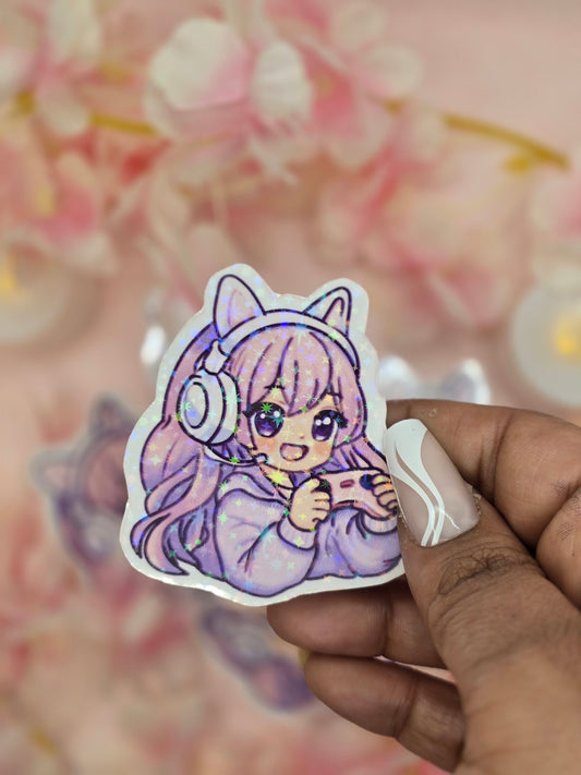 Holographic Gamer Girl Sticker
