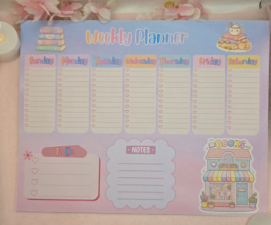 Bookish Pastel Weekly Planner Pad