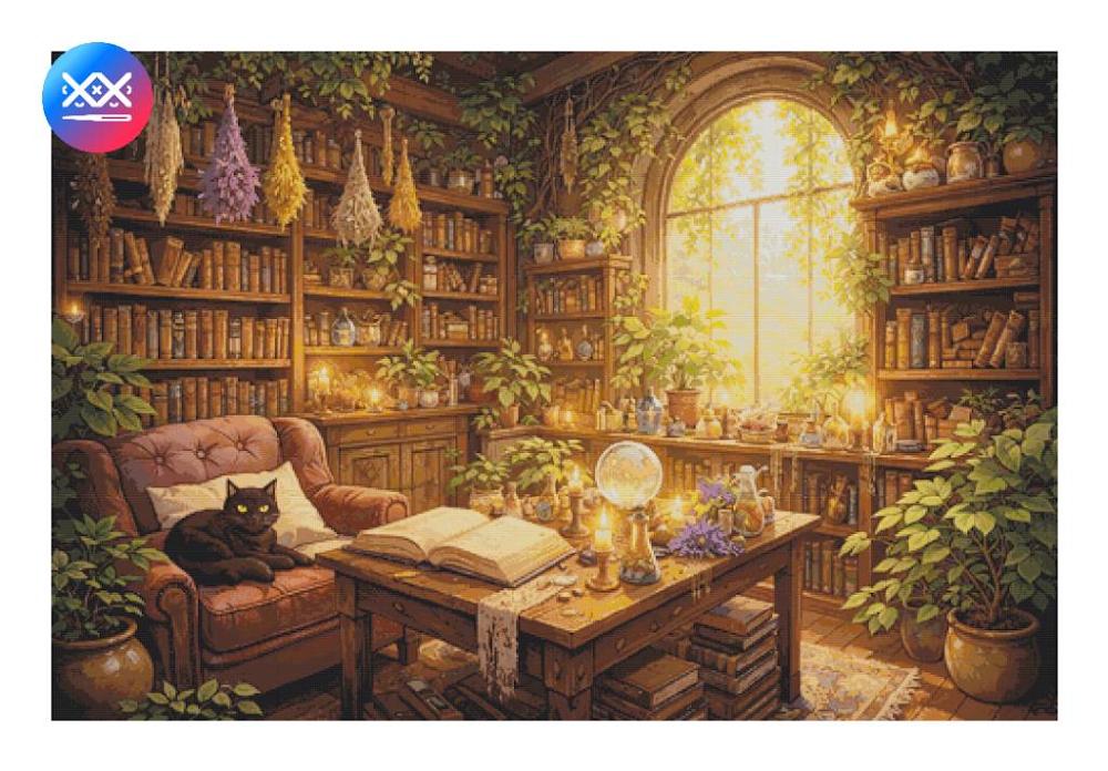 Witch's Reading Nook Cross Stitch Pattern